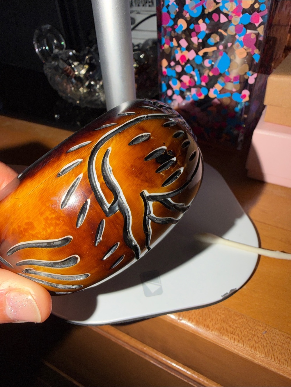 Bakelite Hand-Carved Brown Leaf Bowl Accent - Home Art